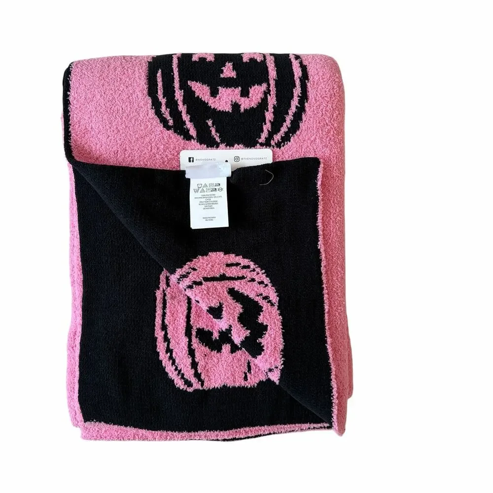 Novogratz Halloween Pumpkin Throw Blanket 50x70 Reversible Hot Pink & Black NEW